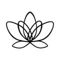 Simple lotus flower line drawing outline isolated in white background.