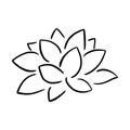 Simple lotus flower line drawing outline isolated in white background.