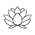 Simple lotus flower line drawing outline isolated in white background.