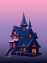 Illustration of a haunted house on a purple background. Vector illustration Royalty Free Stock Photo