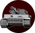Vintage military tank with a cannon on a dark background. Vector illustration Royalty Free Stock Photo
