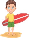 Little Boy carrying a surfboard cartoon