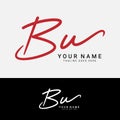 B, U, BU Initial handwriting or handwritten letter logo. Logo with signature, wedding, fashion and hand drawn in style