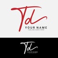 T, D, TD Initial handwriting or handwritten letter logo. Logo with signature, wedding, fashion and hand drawn in style