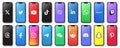 Set of messenger logos. App banners on a phone screen. Instagram, TikTok, Facebook, Whatsapp, Twitter