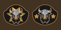 Western Style Cowboy Raging Bull and star Belt Buckle vector design.