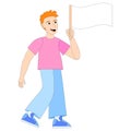 Young man holding flag. Boy waving a flag and smiling. Concept of achievement Royalty Free Stock Photo