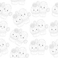 Two cute cartoon cactus in pot with little flower seamless pattern sketch. Royalty Free Stock Photo