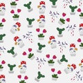 Illustration set of flowers in pots, seamless pattern01 Royalty Free Stock Photo