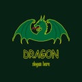 green dragon logo on dark background