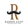 Initial Letter R Mustache Logo Design. Alphabet R Barber Shop Icon Royalty Free Stock Photo