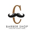 Initial Letter C Mustache Logo Design. Alphabet C Barber Shop Icon Royalty Free Stock Photo