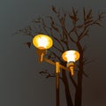 Lamp on the background of the trees and bats. Vector illustration. Royalty Free Stock Photo
