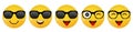 Set of smiling faces with glasses. Yellow glossy 3d emotion. Sunglasses emoji