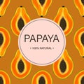 Stylized orange papaya on a light brown background with the inscription \