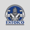 Estoico, Stoic spanish text Muscular man with beard emblem design