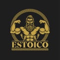Estoico, Stoic spanish text Muscular man with beard emblem design