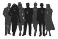 Group of people, silhouettes of men and women, passers-by, ladies and gentlemen, office workers, businessmen, business people. Royalty Free Stock Photo