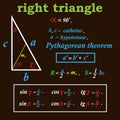 vector illustration depicting a triangle with sine and cosine theorem formulas Royalty Free Stock Photo