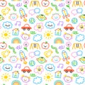 Colorful funny children doodle icon seamless pattern Royalty Free Stock Photo