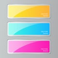 A set of glass yellow, blue and pink banners for your design. Vector illustration.