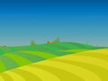 Summer green fields view, spring lawn hill and blue sky Royalty Free Stock Photo