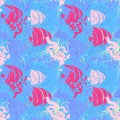 Vector seamless pattern with fishes and lines Royalty Free Stock Photo