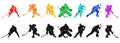 Men colorful silhouettes of hockey players. Hockey vector illustration Royalty Free Stock Photo