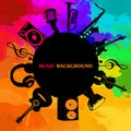 Music colorful background, musical instruments. Royalty Free Stock Photo