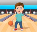 cute boy playing bowling Royalty Free Stock Photo