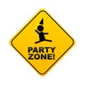 party zone.Yellow rectangular sign with the lettering of the party zone.Vector illustration isolated Royalty Free Stock Photo