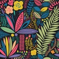Colorful retro nature plant leaf seamless pattern Royalty Free Stock Photo