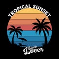 Tropical Sunset Beach Lover retro vintage summer t shirt design Royalty Free Stock Photo