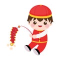 Cute boy playing with firecrackers to celebrate Chinese new year Royalty Free Stock Photo