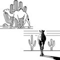 A camel in the desert against a background of cacti Royalty Free Stock Photo
