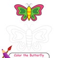 Butterfly coloring page colored illustration, coloring book or coloring page for kids, butterfly line drawing, vector illustration Royalty Free Stock Photo