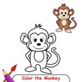 Monkey coloring page colored illustration, coloring book or coloring page for kids, monkey line drawing Royalty Free Stock Photo