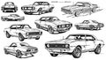 Highly Detailed Ink Sketch of Camaro Vintage Car Set Featuring Classic American Muscle in Timeless Style Royalty Free Stock Photo