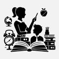 Teacher and Student, book, school, College Silhouette Icons for Academic Visuals Royalty Free Stock Photo