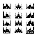 set of Black and white minarets of mosques on a white background by vector art illustration. Royalty Free Stock Photo