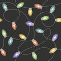Vector seamless pattern featuring colorful string lights on a dark background Royalty Free Stock Photo