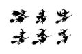 Set of halloween witches silhouette vector art illustration on white background Royalty Free Stock Photo