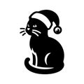 A cute cat with santa cap logo icon symble sticker silhouette vector isolated on white background Royalty Free Stock Photo