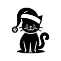 A cute cat with santa cap logo icon symble sticker silhouette vector isolated on white background Royalty Free Stock Photo