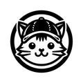 A cute cat with santa cap logo icon symble sticker silhouette vector isolated on white background Royalty Free Stock Photo