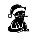 A cute cat with santa cap logo icon symble sticker silhouette vector isolated on white background Royalty Free Stock Photo