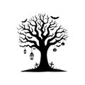 Halloween tree, old haunted tree silhouette vector art illustration on white background 2 Royalty Free Stock Photo