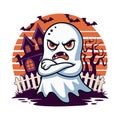 Playful Halloween Ghost Design: Spooky Fun with Haunted House & Bats! Royalty Free Stock Photo