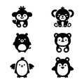 Cute baby animals silhouette iconic set Royalty Free Stock Photo