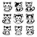 logo, icon, symbol, set, collection of various cats, black outline drawing on a white background Royalty Free Stock Photo